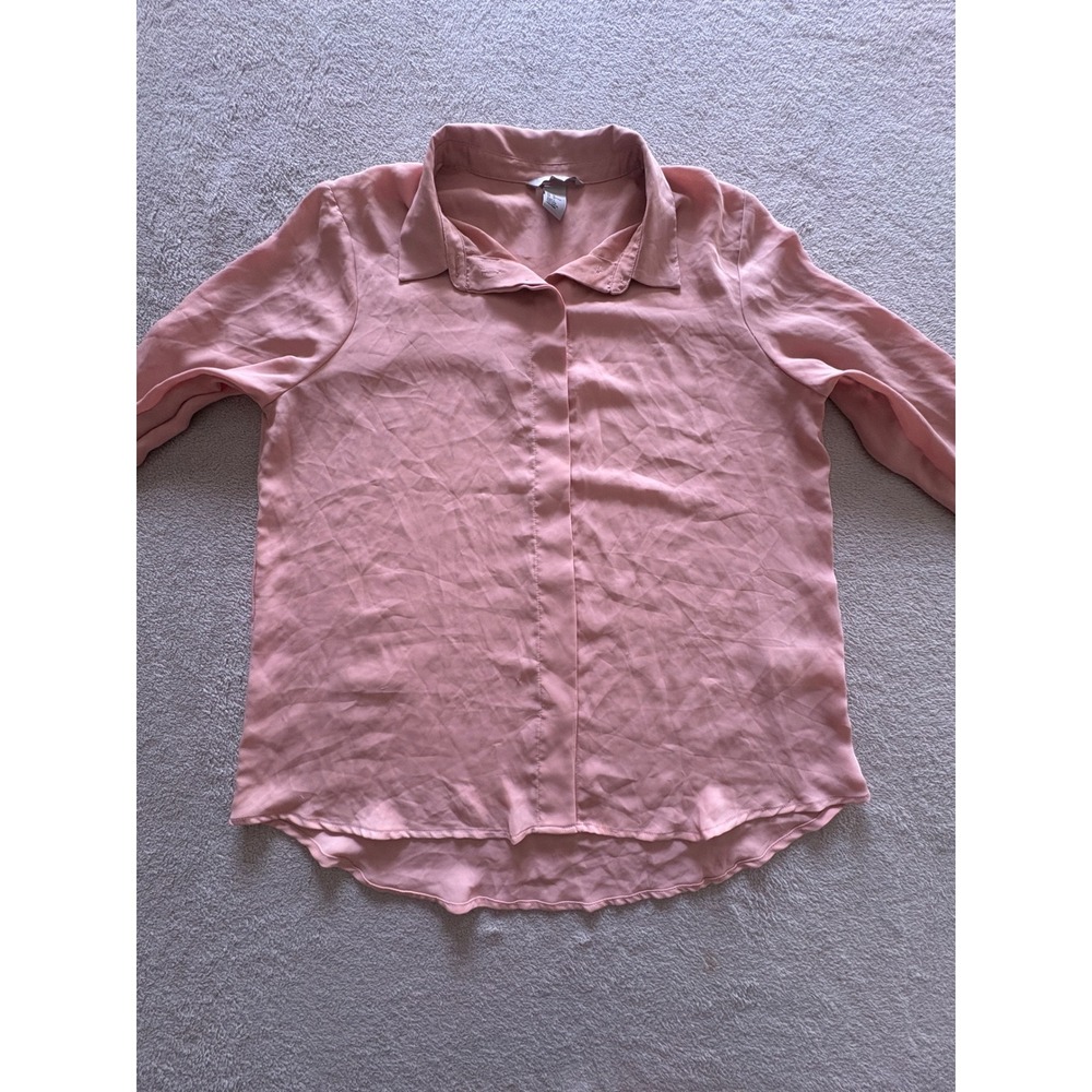 H&M Womens Peach Pink Hidden Button Down Blouse Long Sleeve Size 12